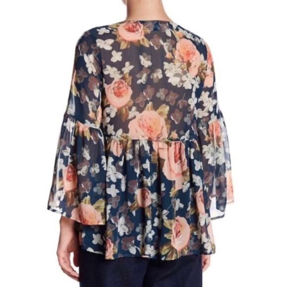Show Me Your Mumu Poet Top Women's Sz XS Lace Up Boho Peplum Floral Semi Sheer - Picture 13 of 14